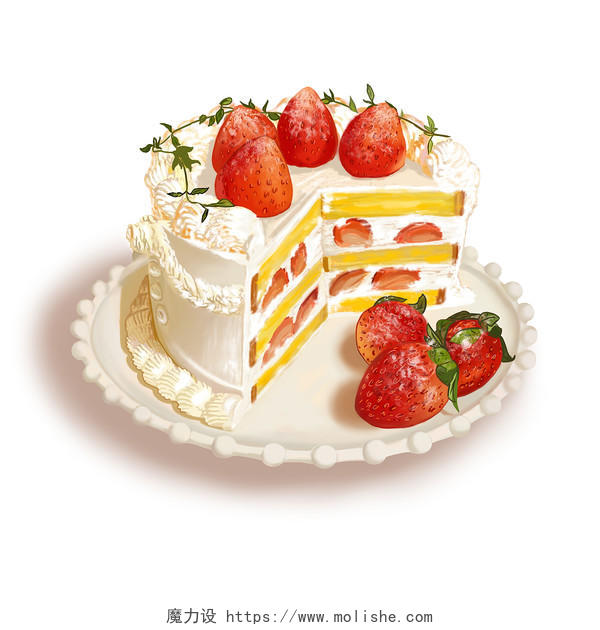 微立体水果草莓夹心蛋糕插画元素png